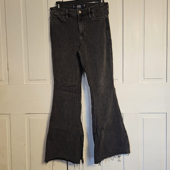 Hollister Denim - Hollister Women's Juniors High Rise Fit And Flare Jeans Black Washed Gray